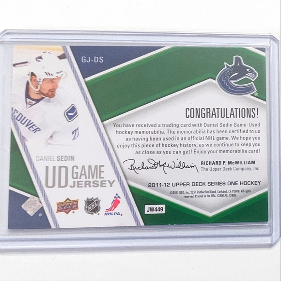 Daniel Sedin Upper Dec Game-Used Jersey Hockey Card Vancouver Canucks 2011/12 - Picture 2 of 2